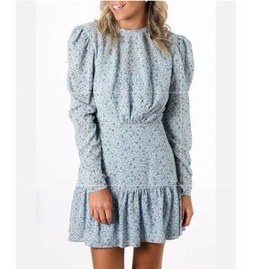 Finders‎ Keepers ditsy Floral ruffle Mini Dress Size 4 puff sleeves blue